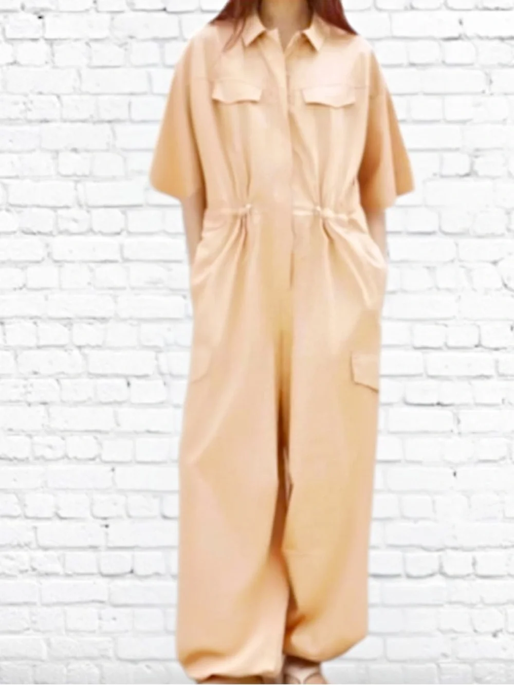 Zara‎ Utility Cotton Jumpsuit Cargo Snap Peach Size Small - Picture 2 of 11